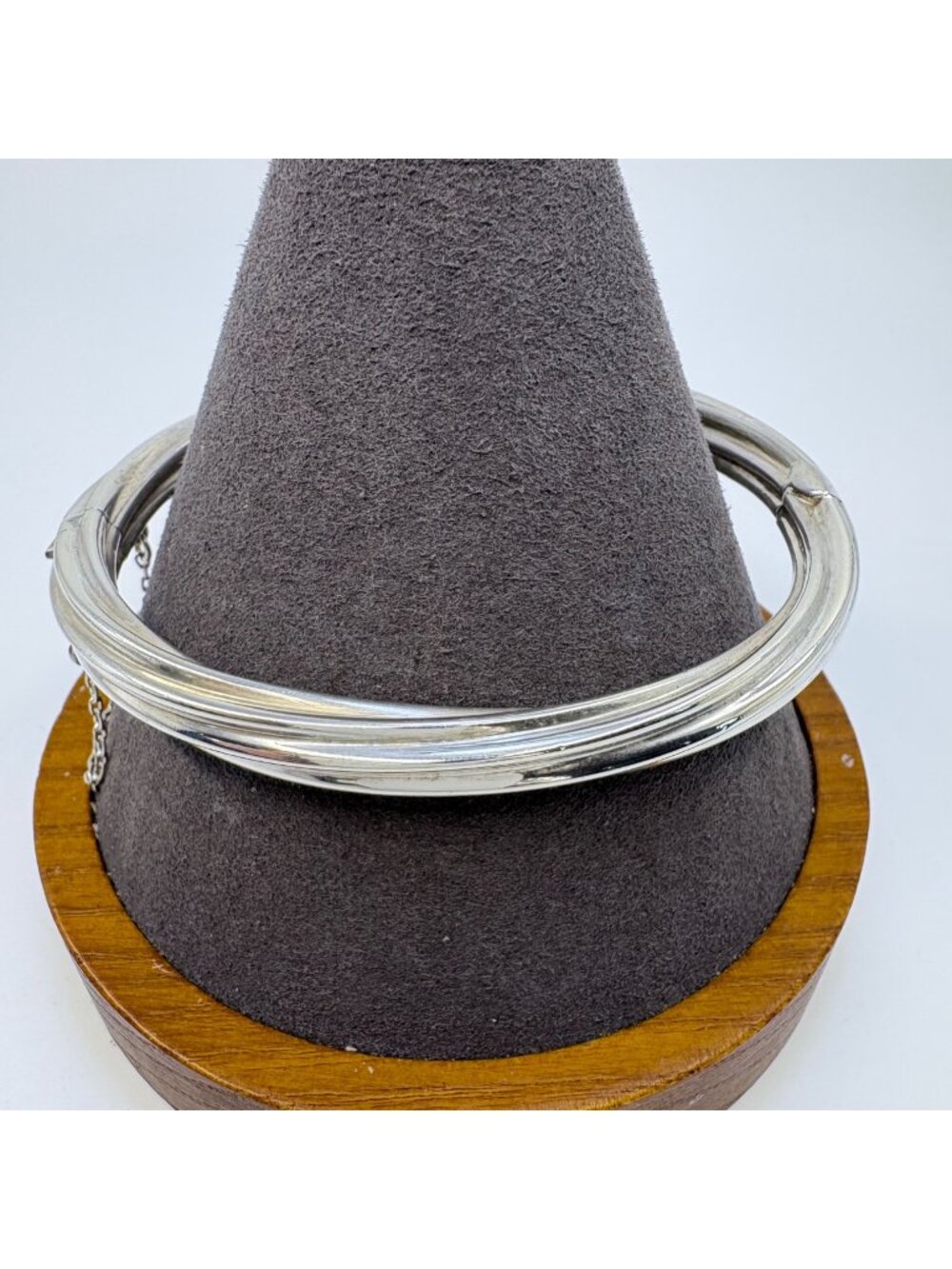 Textured Twist Design Hinged Bangle Bracelet Sterling Silver 925 Size 7" Fit